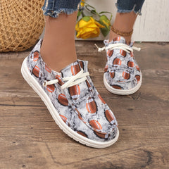 Women's Rugby Pattern Skate Shoes Lightweight Lace Up Canvas Shoes