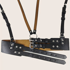 Punk Body Harness Belt PU Leather Double Pin Buckle Waistband