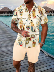 Merman Print Hawaii Shirt & Beach Shorts Set - Summer Outfit