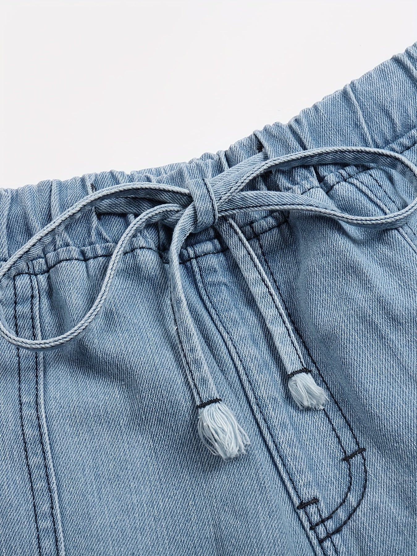 Casual Denim Shorts Women's Plus Solid Raw Trim Elastic Waist