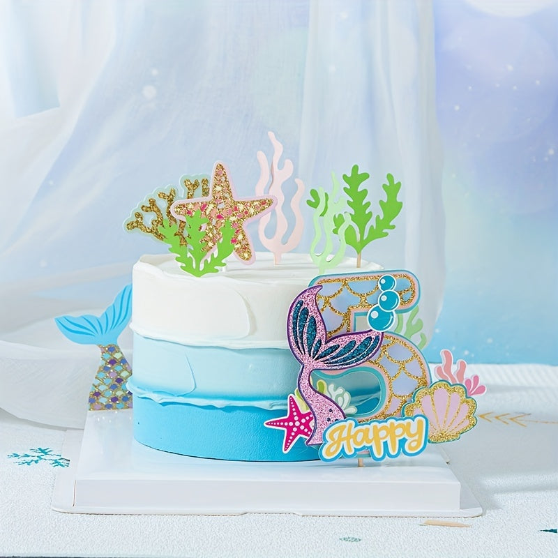 Mermaid Glitter Number Cake Topper 0-9 Birthday Party Decoration