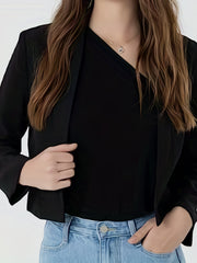 Solid Cropped Blazer Lapel Long Sleeve Work Office Outerwear Women's Clothing