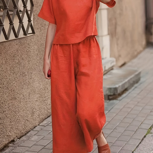 Two Piece Set Crew Neck T Shirt & Wide Leg Pants