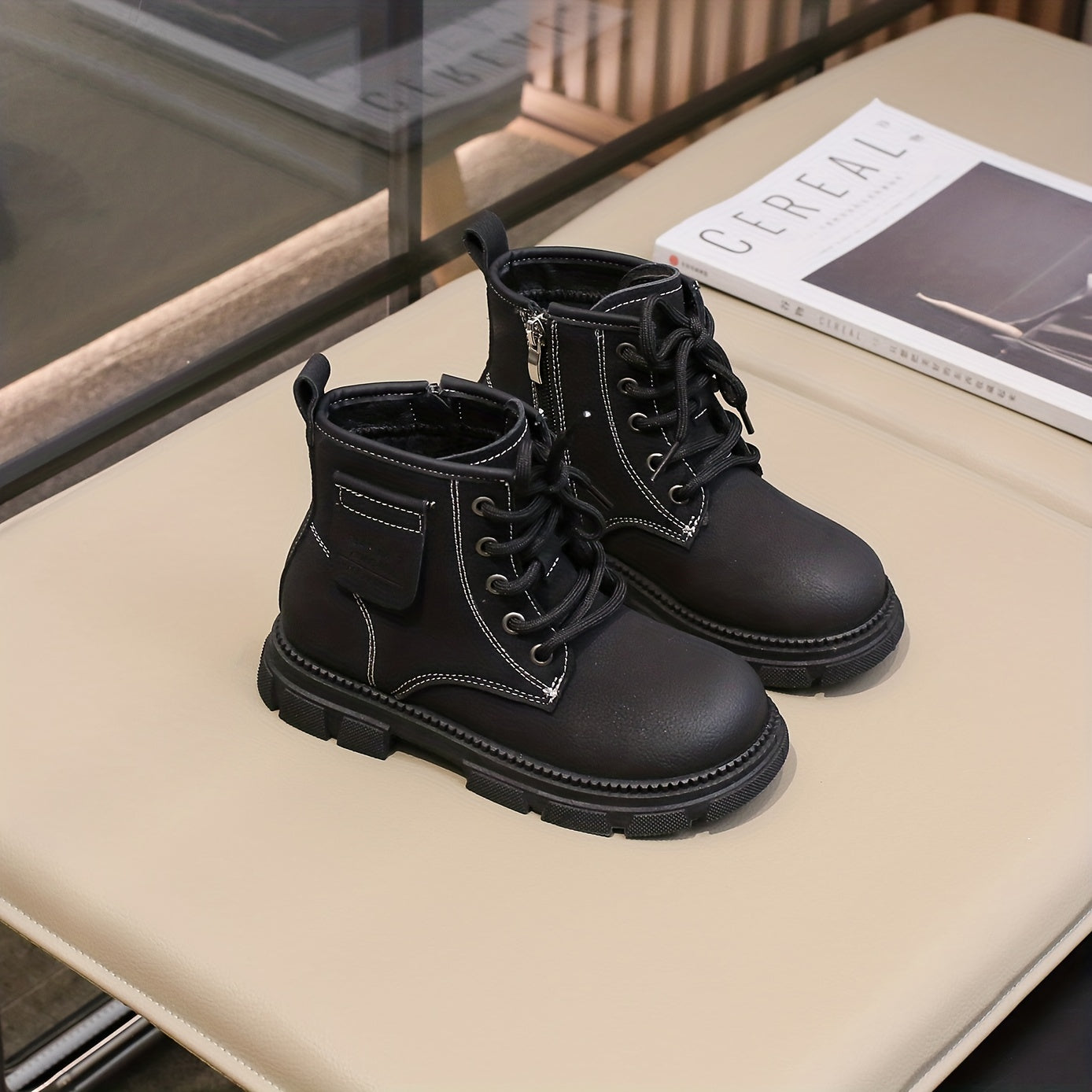 Boys Lace Up Zipper Boots, Non Slip, Comfortable, Indoor/Outdoor, Autumn/Winter