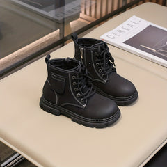 Boys Lace Up Zipper Boots, Non Slip, Comfortable, Indoor/Outdoor, Autumn/Winter