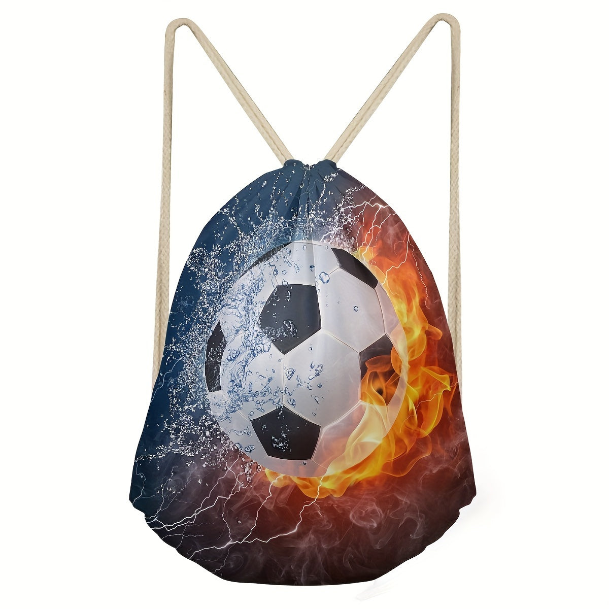 Football Printed Backpack Drawstring Fitness Bag Outdoor Sports Daily Use