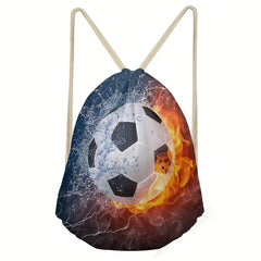 Football Printed Backpack Drawstring Fitness Bag Outdoor Sports Daily Use