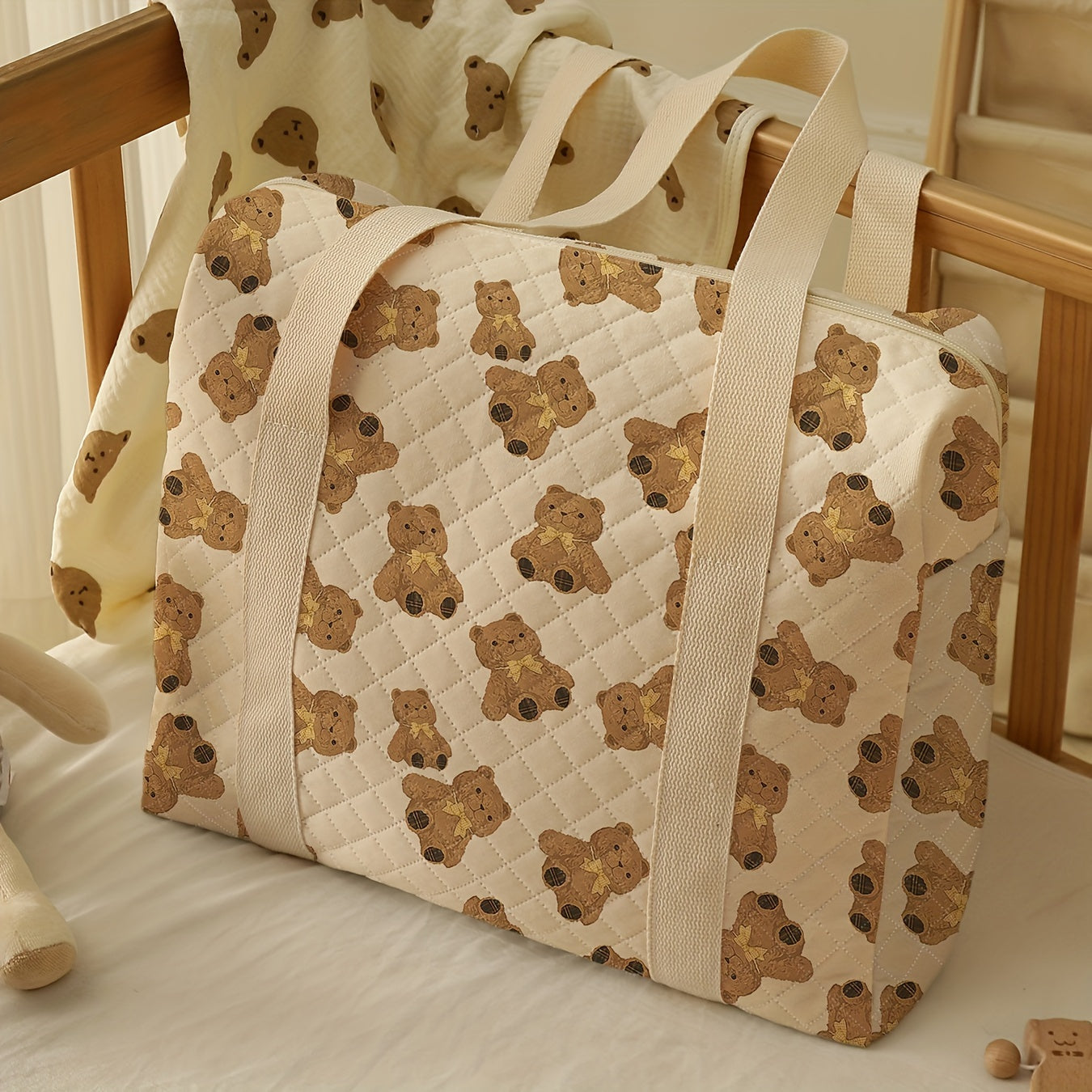 Teddy Bear Print Diaper Bag with Wet Dry Compartments