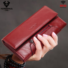 HUMERPAUL Women's Leather Wallet RFID Blocking Long Zipper Clutch