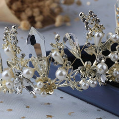 Faux Pearl Crystal Headband Queen's Style Tiara Head Jewelry