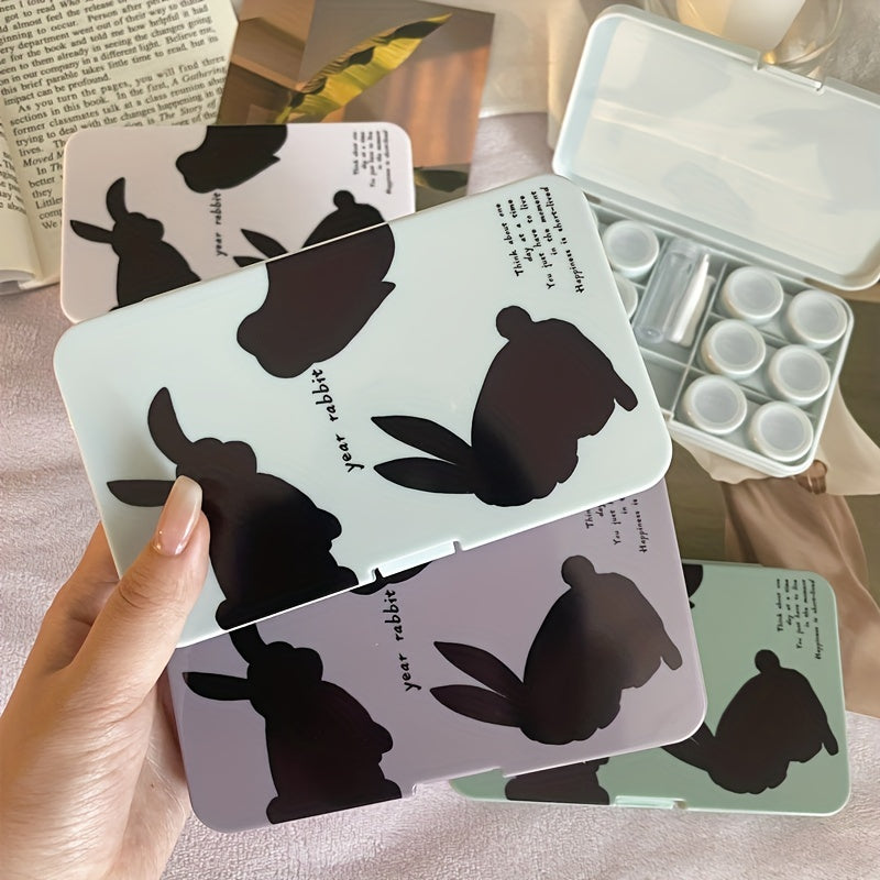 Portable Rabbit Lens Cases with Tweezers & Solution Bottle