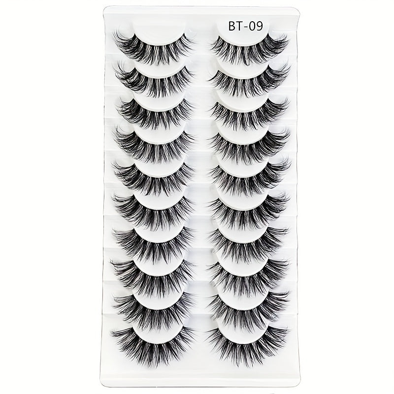 10 Pairs Natural Cross Volume False Eyelashes D Curling