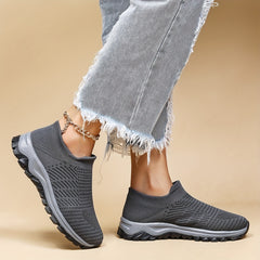 Women's Gray Walking Shoes Lightweight Slip On Flat Shoes