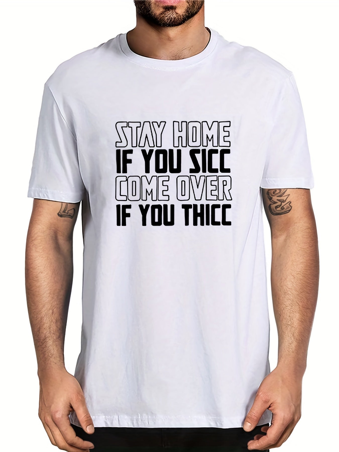 Men's Stay Home Look Letter Print T Shirt for Summer