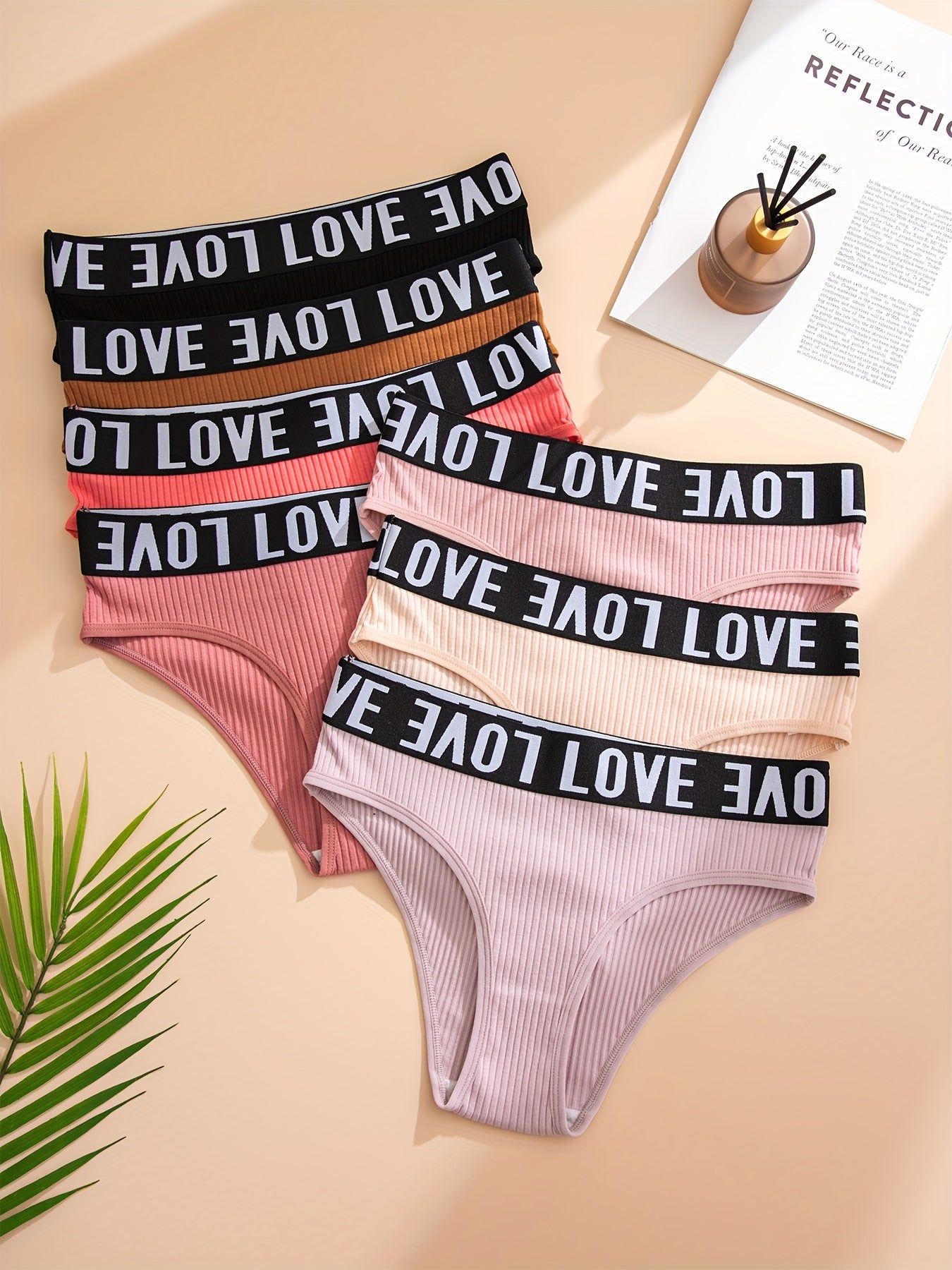 7pcs Letter Print Briefs Ribbed Intimates Panties