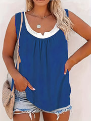 Colorblock Notched Neck Tank Top