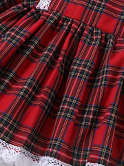 Baby Girl Christmas Plaid Dress Long Sleeve Pleated Casual Dress