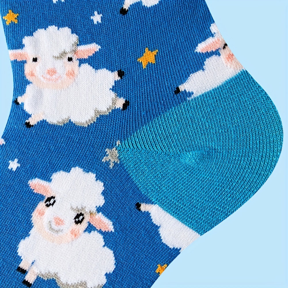 Cartoon Sheep Print Mid Tube Socks Women's Stockings