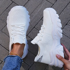 Women's Knit Platform Sneakers Lace Up Outdoor Shoes Lightweight Running Shoes