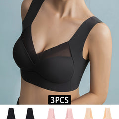 3pcs Wireless Mesh Stitching Bra Seamless Intimates Lingerie