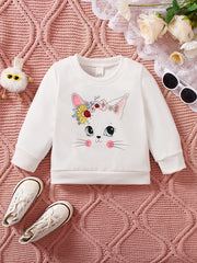 Long Sleeve Kitten Print Sweatshirt Kids Pullover Top