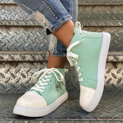 Zip Decor Solid High Top Skate Shoes Casual Lace Up Walking Shoes