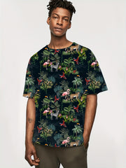 Hawaii Tropical Leaf And Flamingo Full Print Tshirts Men's
