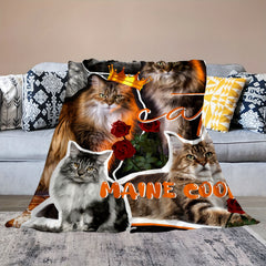 Cat Crown Rose Pattern Blanket Lightweight Warm Flannel Blanket