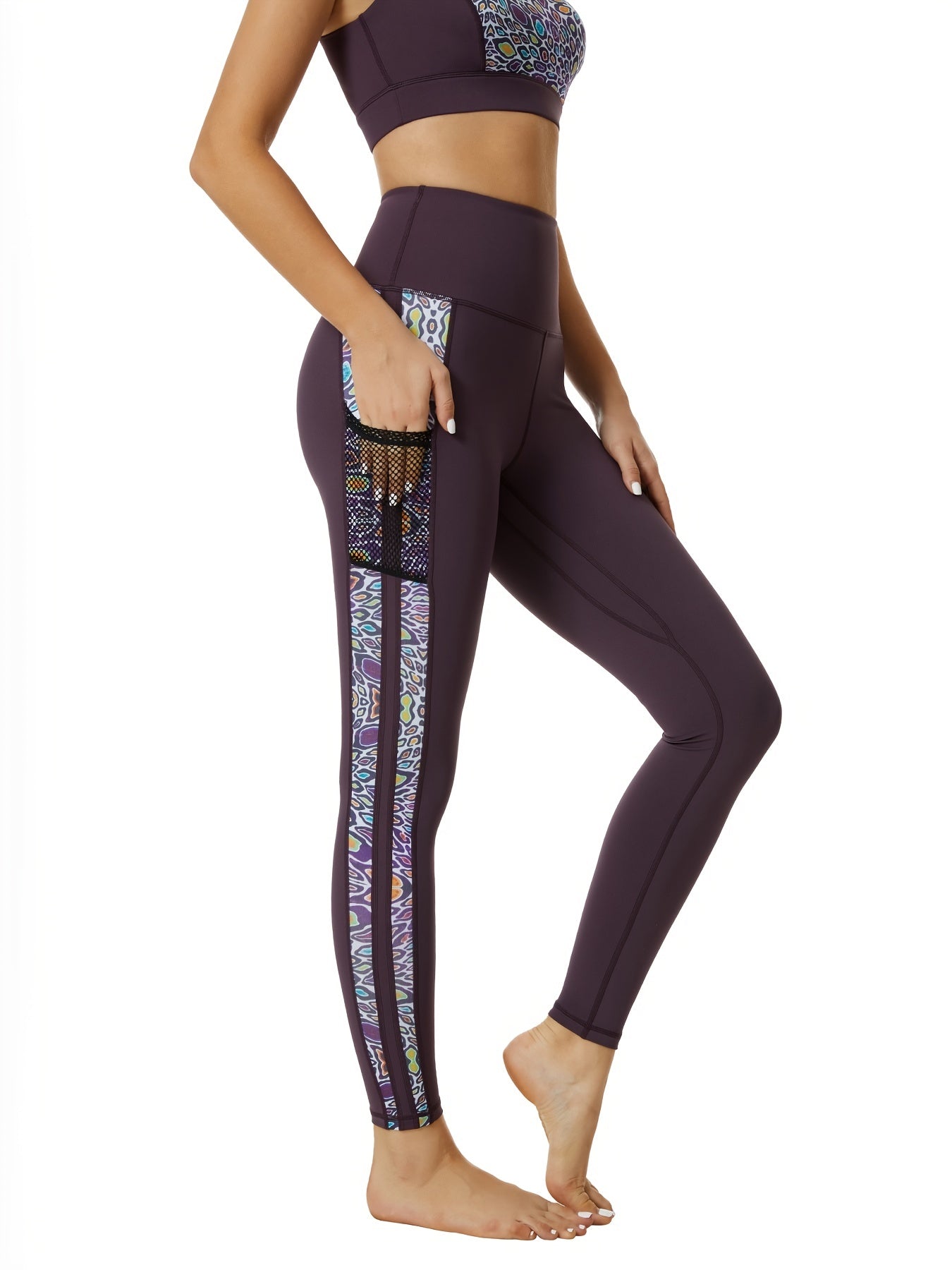 Leopard Print Yoga Leggings with Mesh Pockets Tummy Control