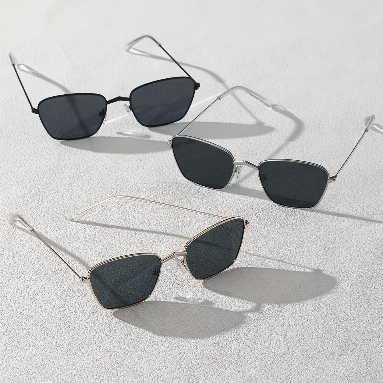 3 Pairs Men's Small Frame Metal Sunglasses with Zipper Case