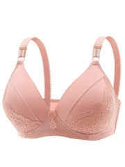 Plus Size Bra Women's Plus Floral Appliques Wireless Everyday Bra