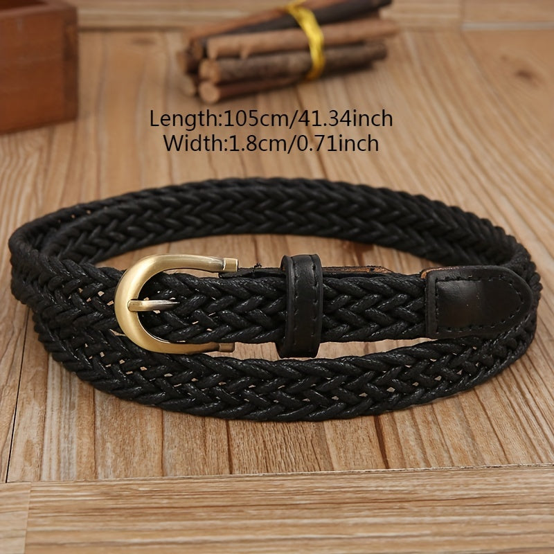 Vintage PU Leather Thin Belt Braided Pattern Pin Buckle Casual Jeans Pants Belt