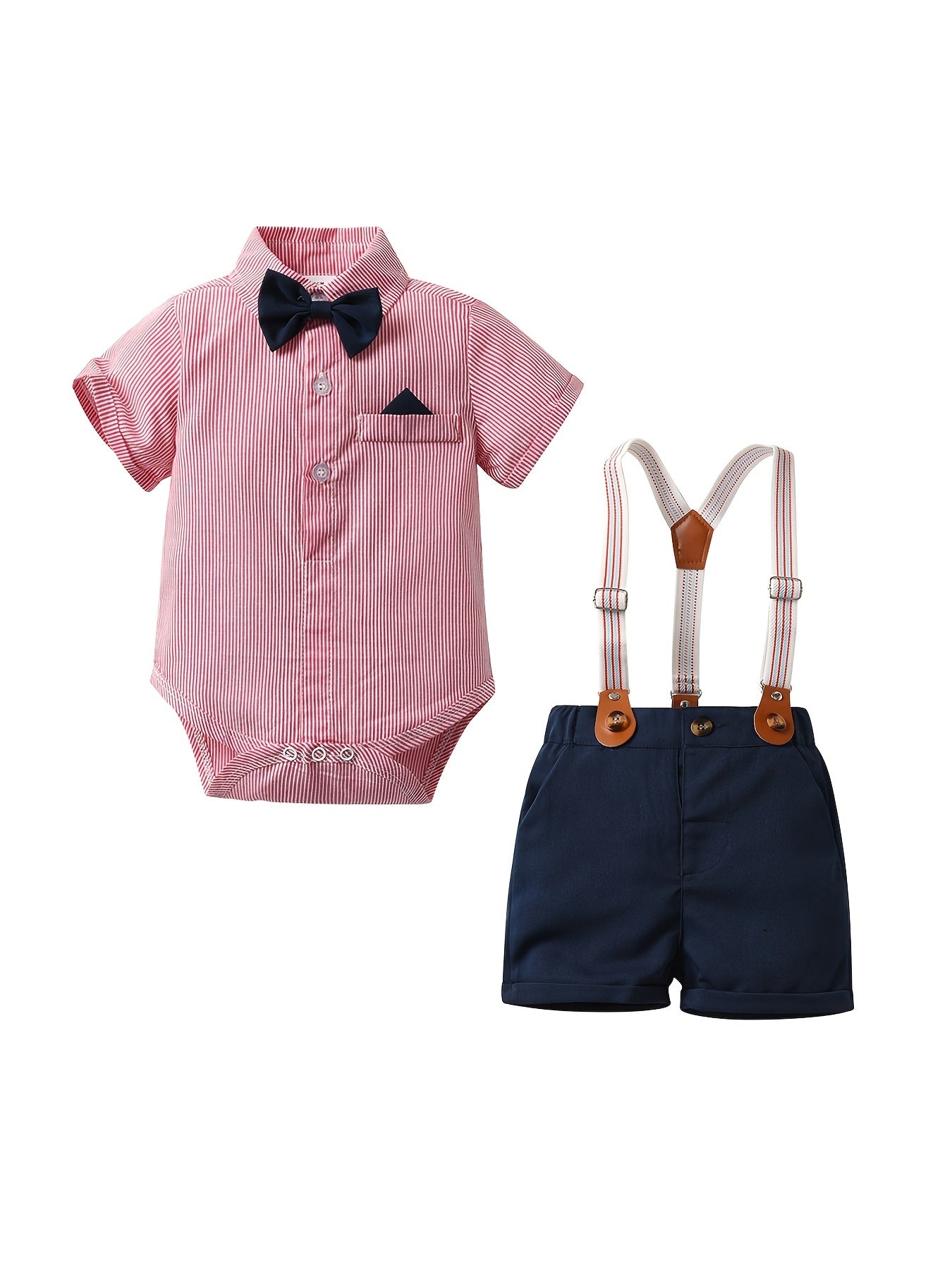 Baby Boys Striped Onesie & Suspender Shorts Set