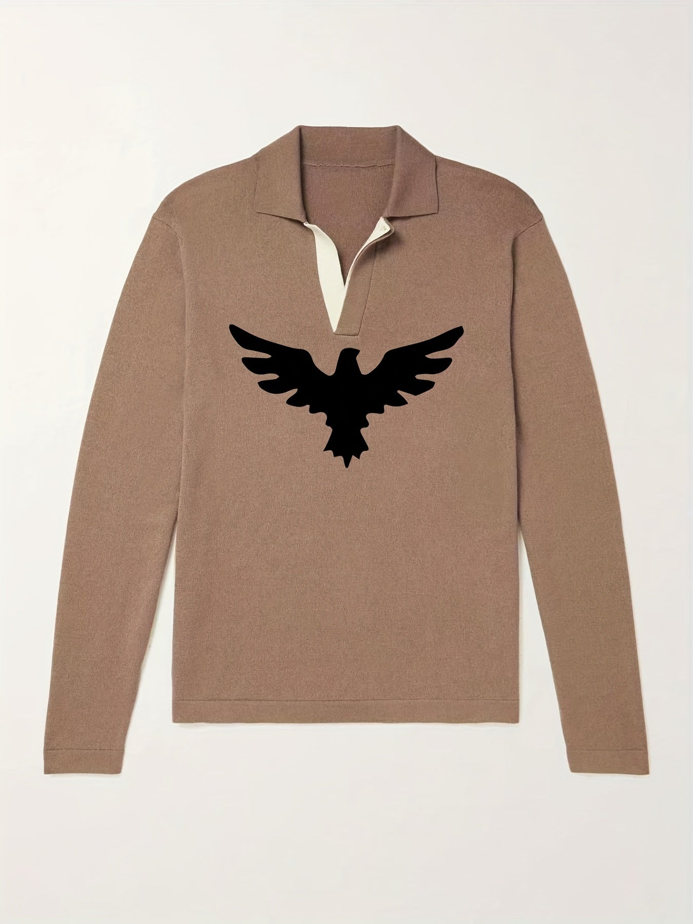 Eagle Pattern Knit Polo Men's Sweater V Neck Pullover For Winter