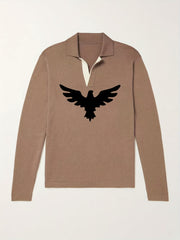Eagle Pattern Knit Polo Men's Sweater V Neck Pullover For Winter