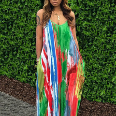 Boho Dress Women's Colorful Round Neck Cami Summer Dress