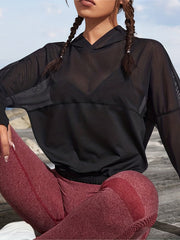 Sheer Mesh Long Sleeve Hooded Jacket for Women