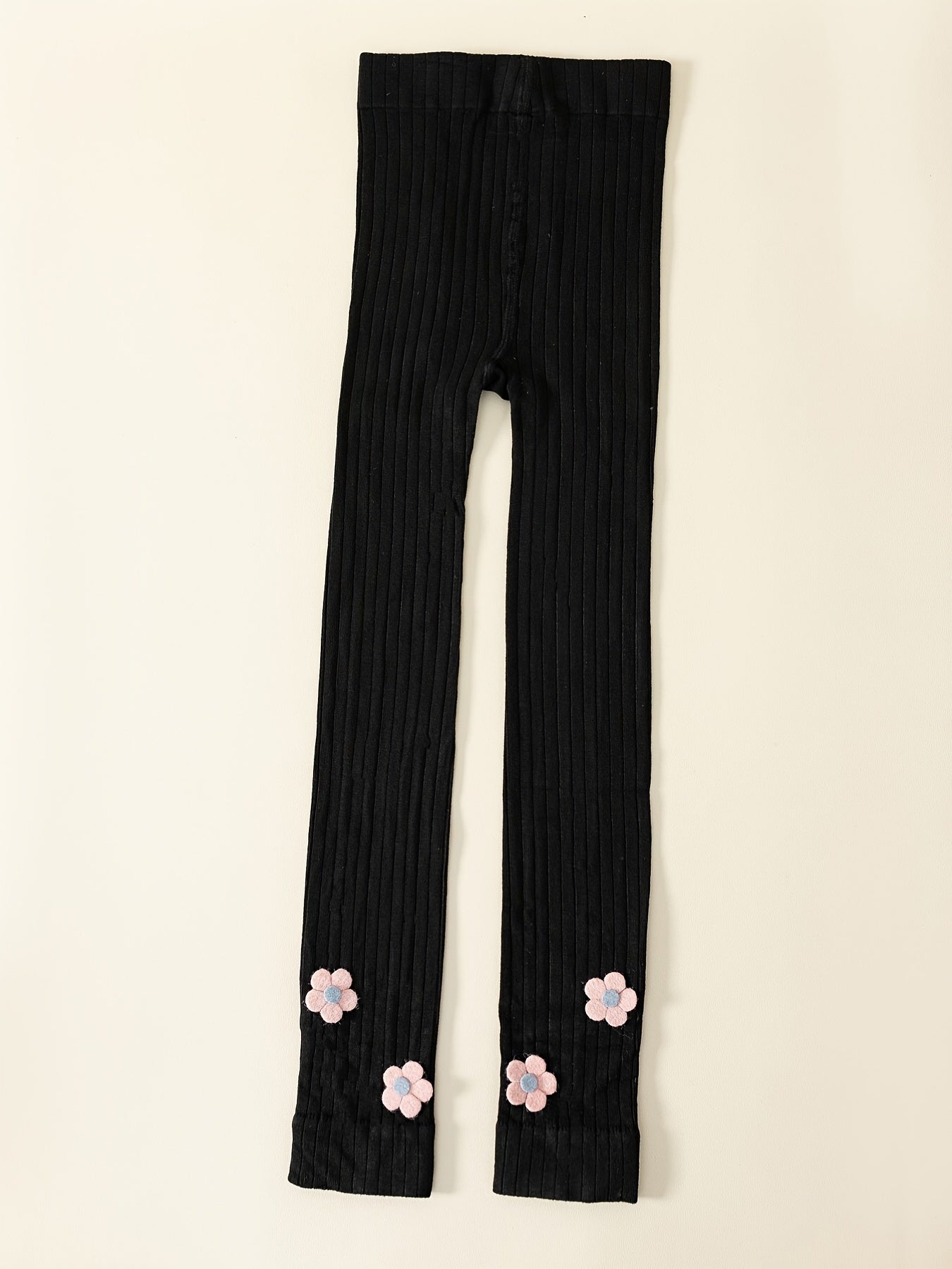 Girls Casual Leggings With Flower Patch Elastic Thermal Pantyhose