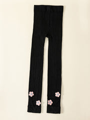 Girls Casual Leggings With Flower Patch Elastic Thermal Pantyhose