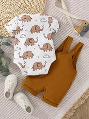 Baby Boys Elephant Print Romper & Overall Pants Set