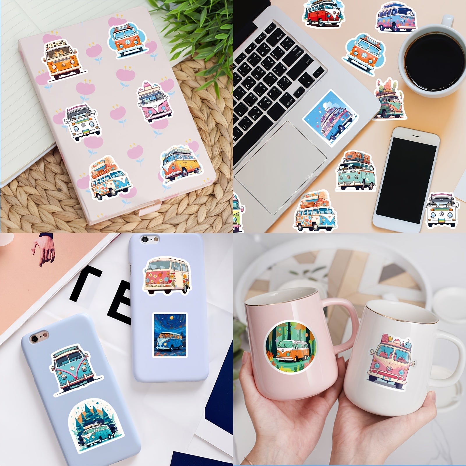 50pcs Cartoon Bus Stickers Waterproof Vinyl Stickers - Laptop Water Bottles