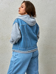 Colorblock Hooded Denim Jacket