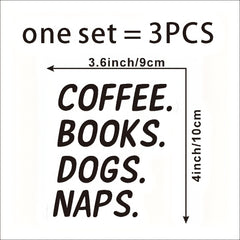 Coffee Books Dogs Naps Sticker Set - Dog Rescue Laptop Decals