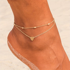 Love Heart Chain Anklet Double Layers Bracelet Women Girls