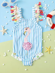Girls Flamingo One Piece Swimsuit Summer Beach Bathing Suit