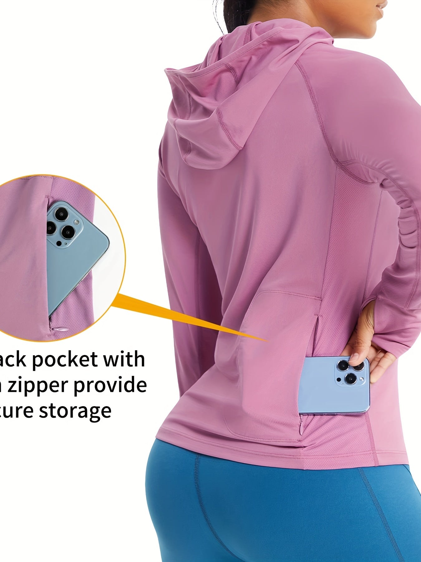 Women's Long Sleeve Loose Fit Workout Top with Hoodies Pockets