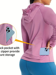 Women's Long Sleeve Loose Fit Workout Top with Hoodies Pockets