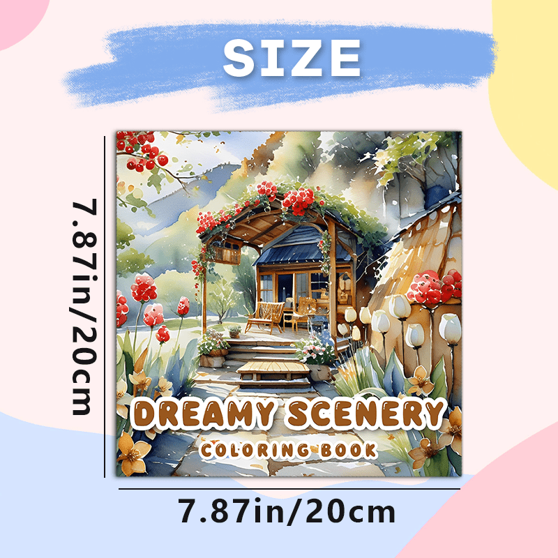 Deluxe Adult Coloring Book, 22 Pages, 20x20cm, Soothing Scenery, Birthday Gift