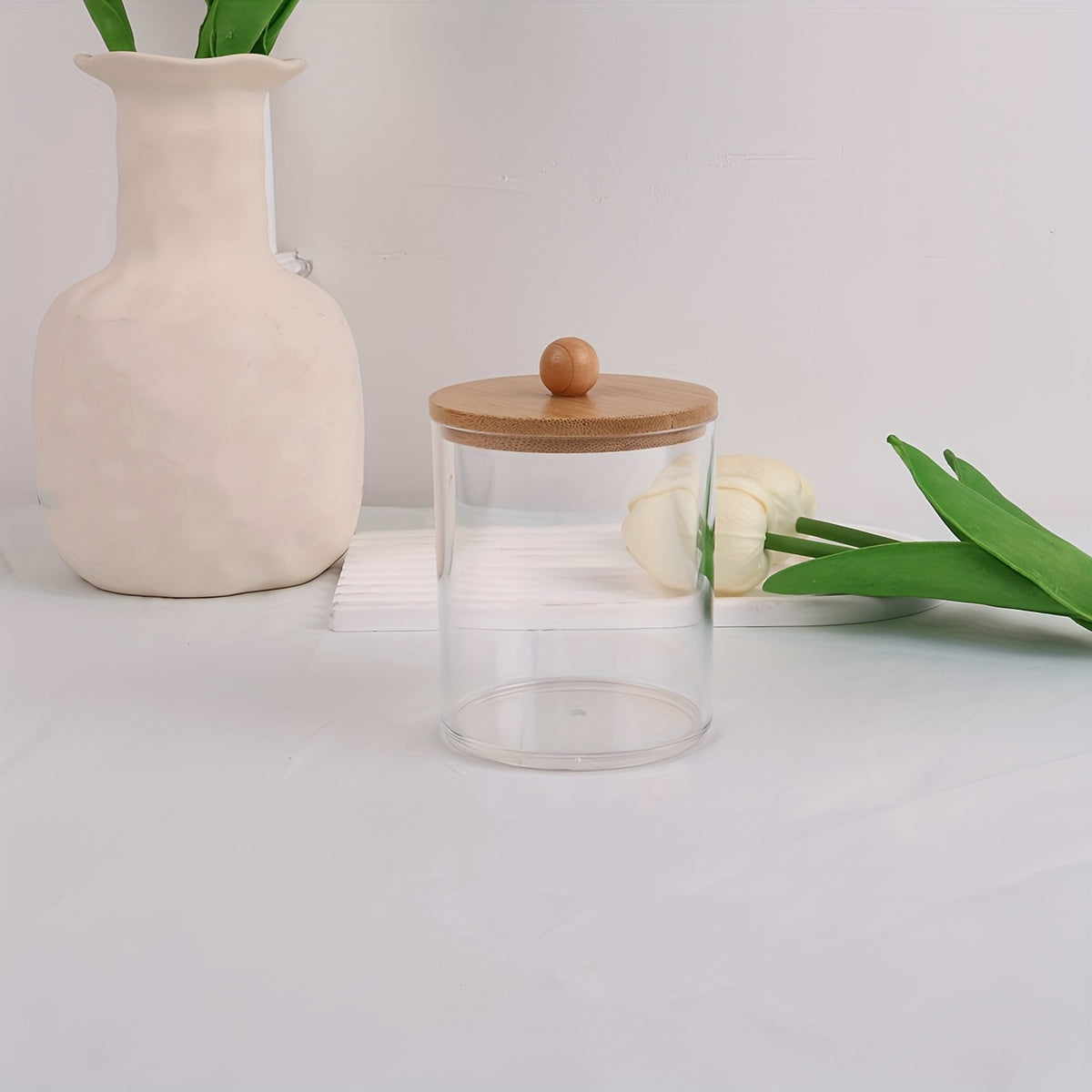 Bamboo Lid Cylinder Acrylic Storage Box