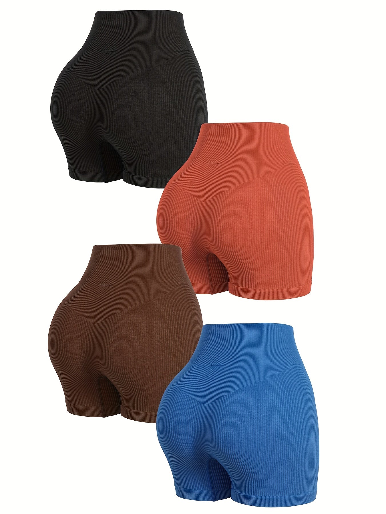 Ribbed Butt Lifting Biker Shorts High Waist 4pcs Set